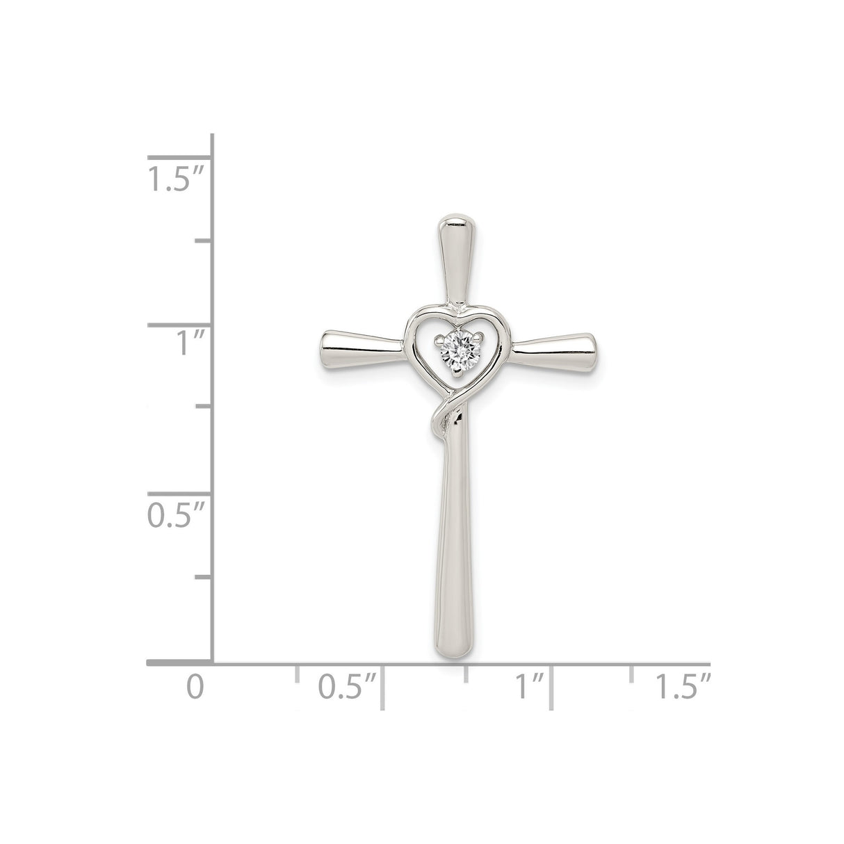 Sterling Silver Cross Pendant with Cubic Zirconia and Heart Detail , Faith Symbol Jewelry for Men and Women