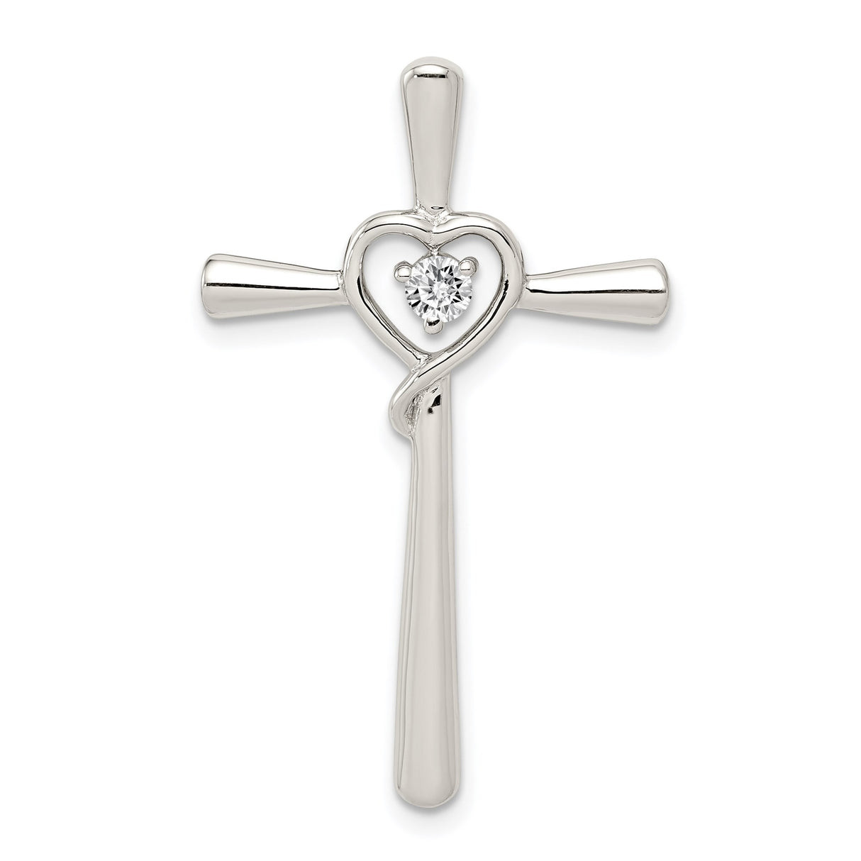 Sterling Silver Cross Pendant with Cubic Zirconia and Heart Detail , Faith Symbol Jewelry for Men and Women