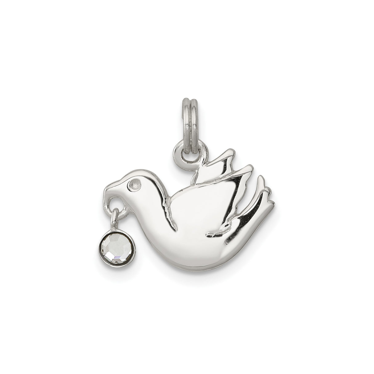 Sterling Silver Dove Pendant Charm with Cubic Zirconia, Flying Bird Symbol of Peace and Faith