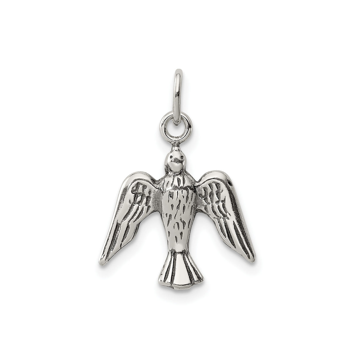 Sterling Silver Dove Pendant with Open Wings, Christian Symbol of Peace and Hope
