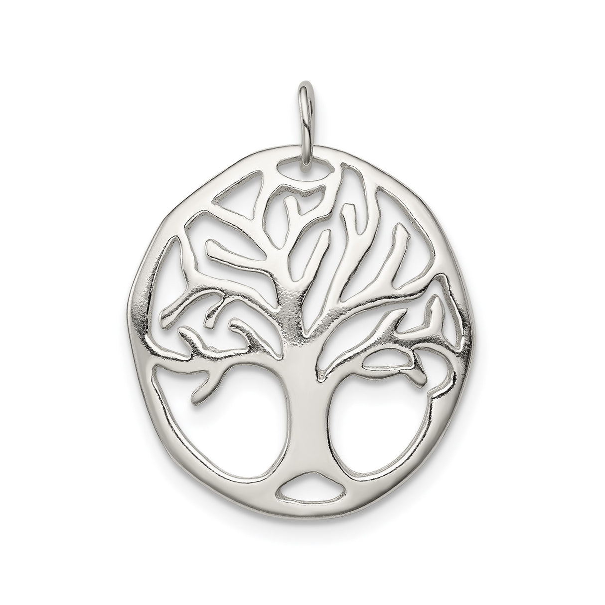Sterling Silver Tree of Life Pendant with Openwork Round Design, Celtic Roots and Branches