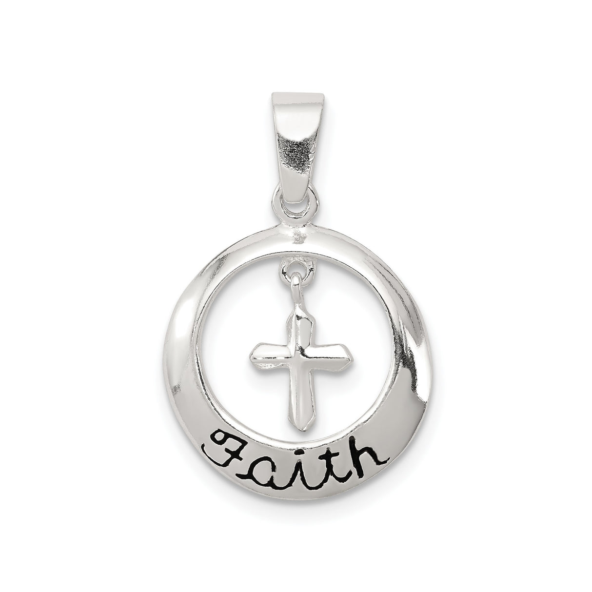Sterling Silver Cross Pendant with Spiritual Circle Charm and Modern Religious Design