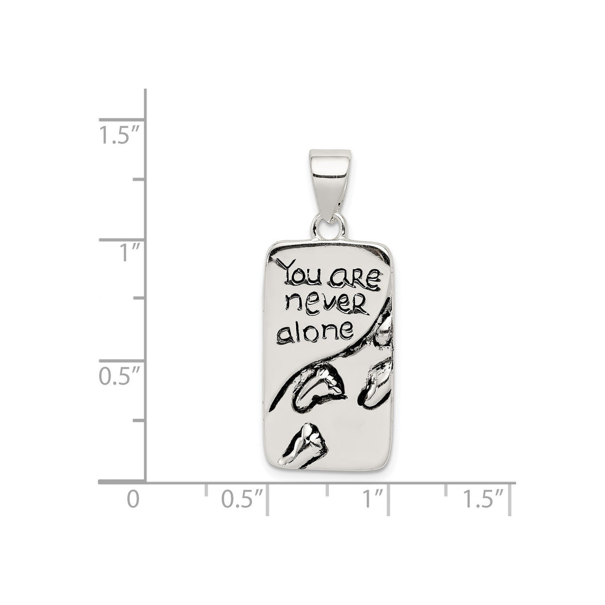 Sterling Silver Footprints Pendant, Rectangular Inspirational Christian Charm for Men or Women