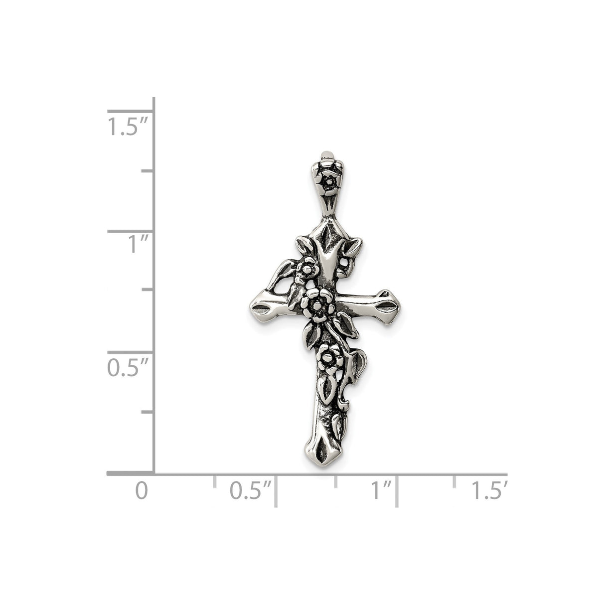 Sterling Silver Floral Antique Cross Pendant with Botanical Design for Men and Women