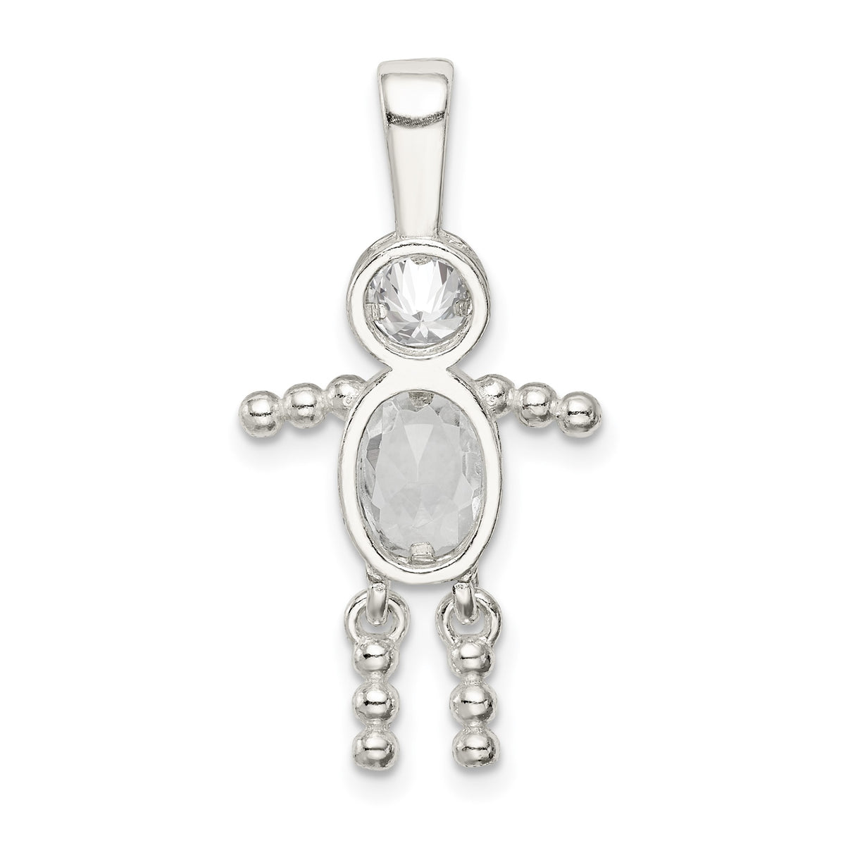 Sterling Silver Figure Pendant with Synthetic Birthstone and Clear Glass Accents, Family Theme Charm