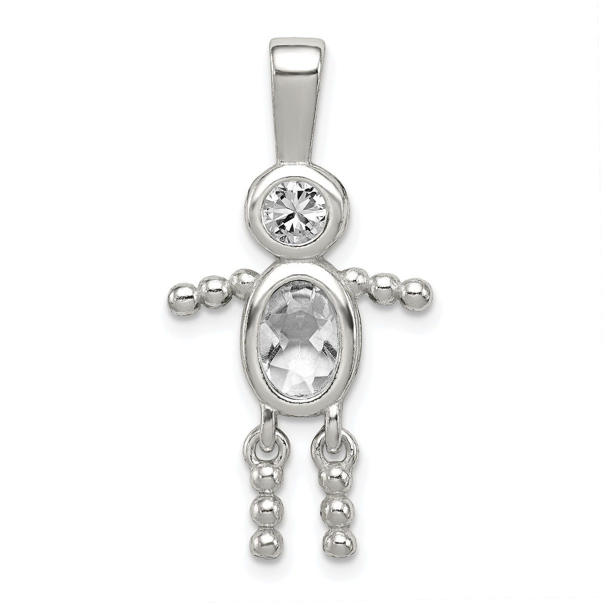 Sterling Silver Figure Pendant with Synthetic Birthstone and Clear Glass Accents, Family Theme Charm