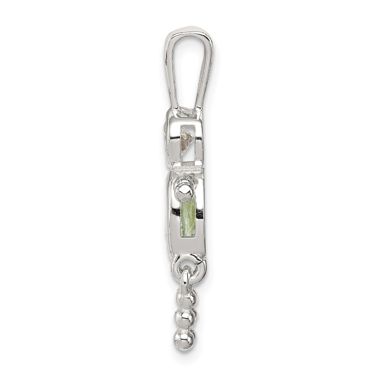 Sterling Silver Boy Figure Pendant with Oval Green Synthetic Birthstone and Clear Glass Accent