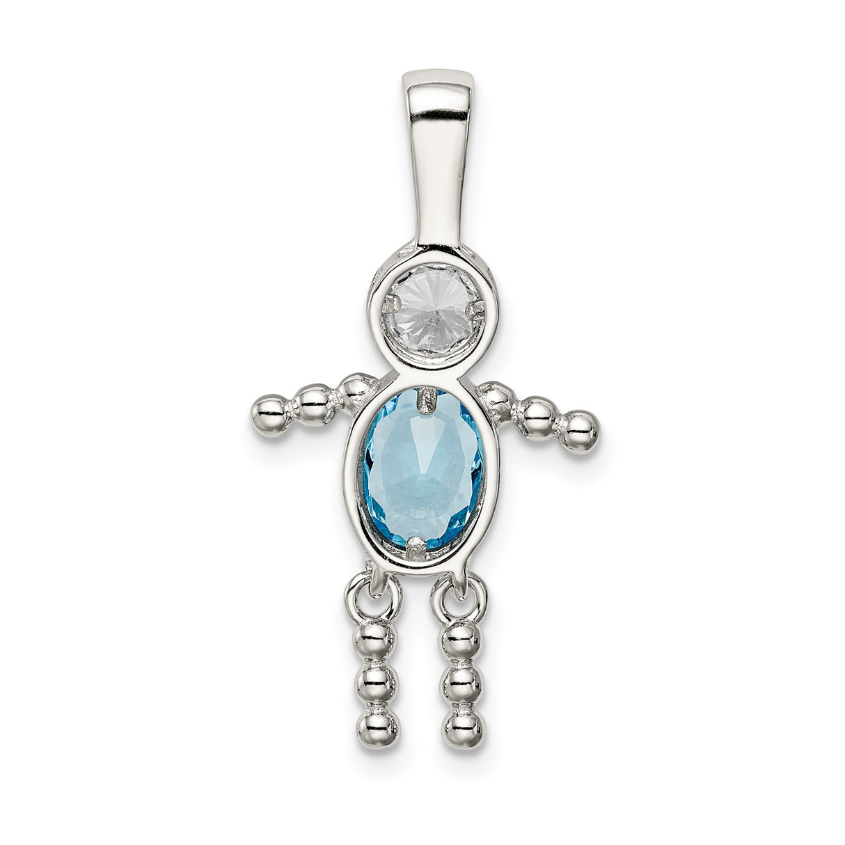 Sterling Silver Boy Pendant with Clear Stone and Oval Blue Gemstone, Family Charm Jewelry