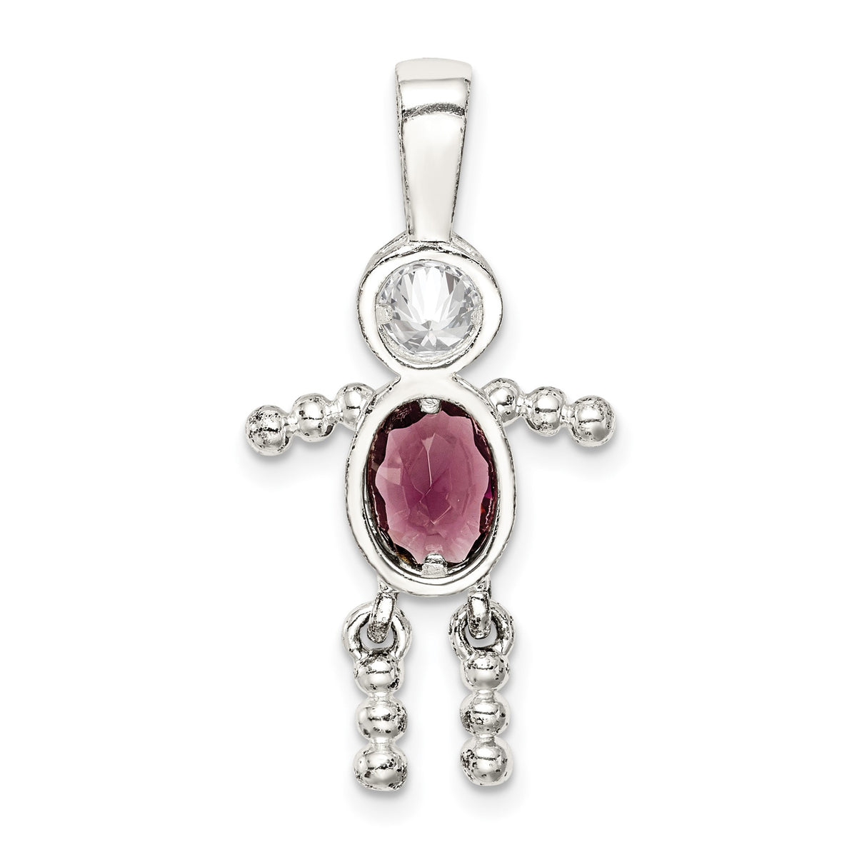 Sterling Silver Pendant with Oval Synthetic Birthstone and Clear Glass Accents, Modern Family Theme