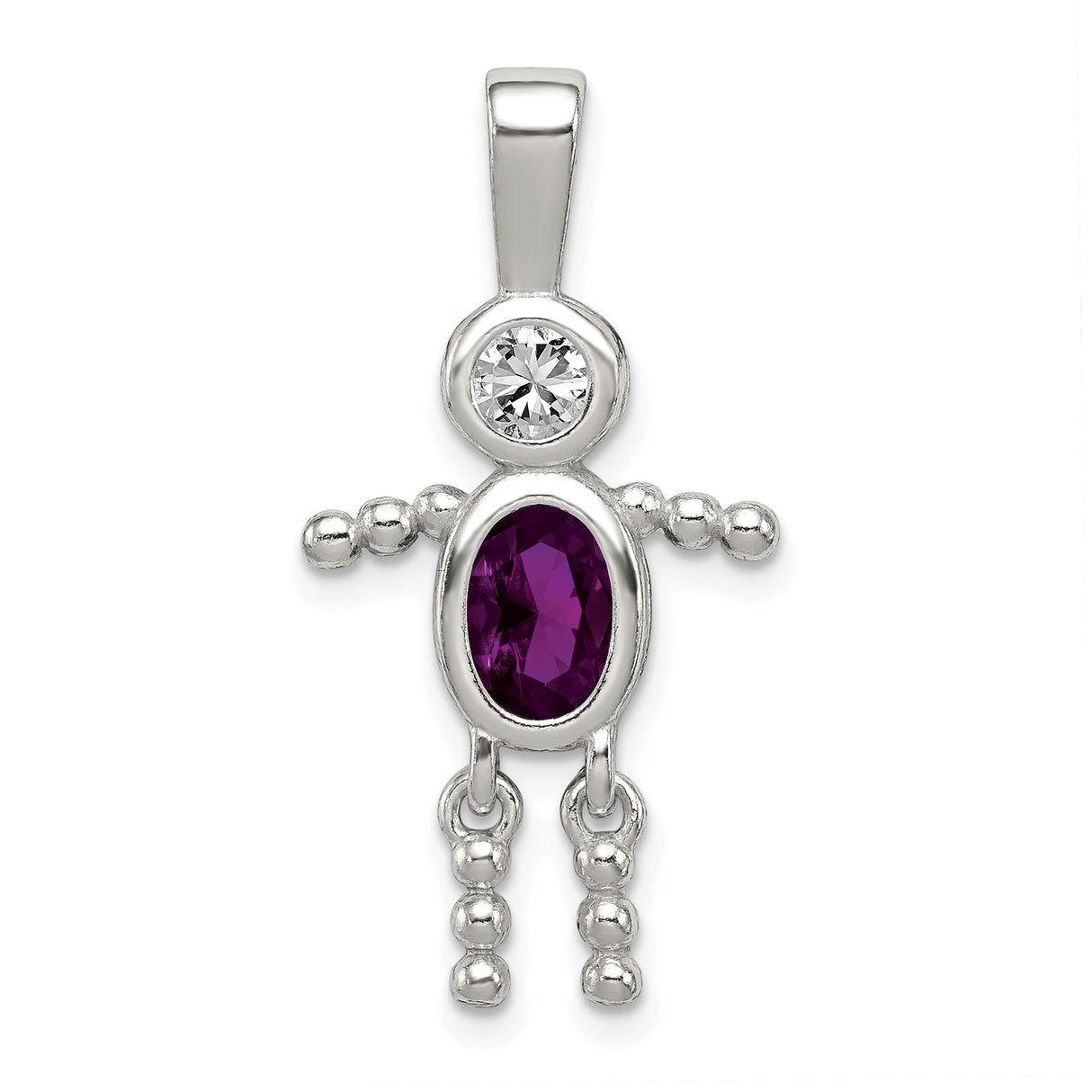 Sterling Silver Pendant with Oval Synthetic Birthstone and Clear Glass Accents, Modern Family Theme