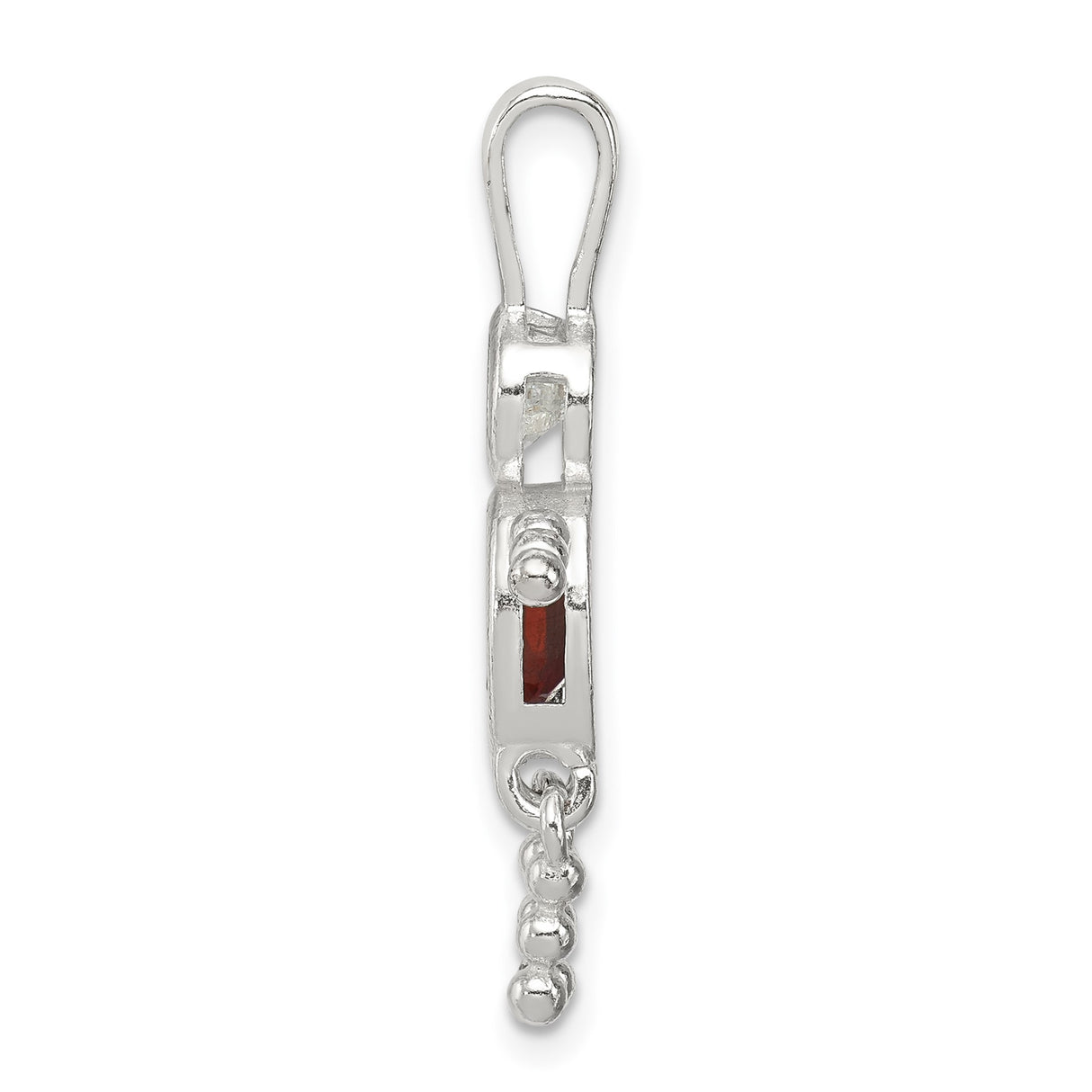 Sterling Silver Pendant with Synthetic Birthstone Head and Oval Garnet Body, Family Theme Charm for Women