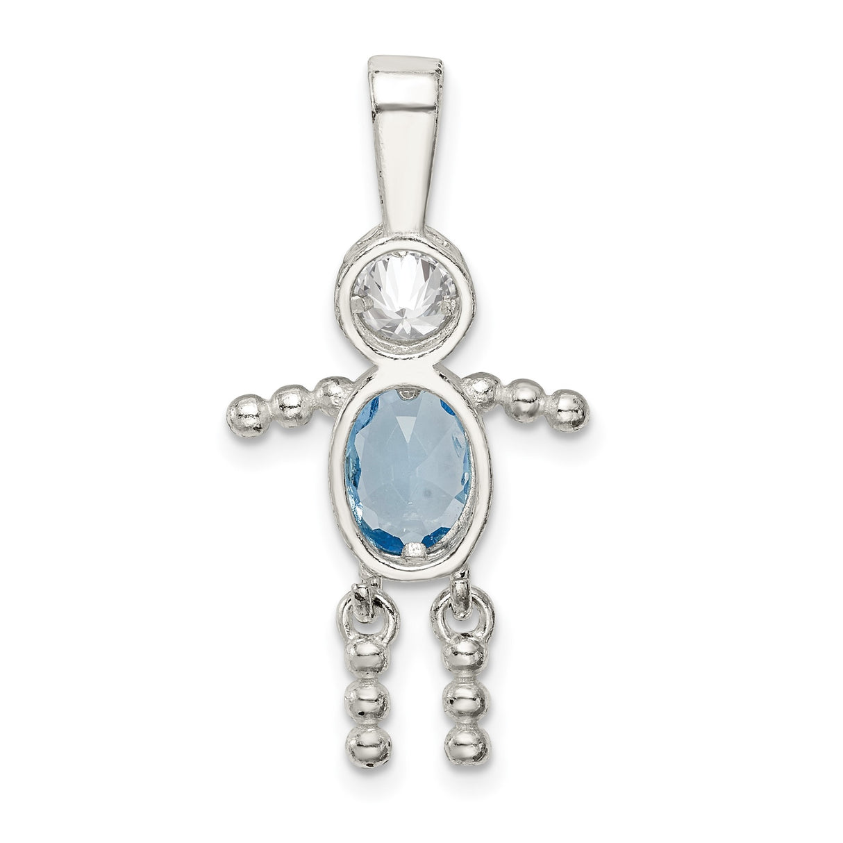 Sterling Silver Boy Pendant with Synthetic Birthstone and Glass, Sentimental Family Jewelry