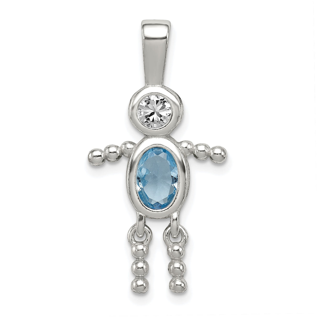 Sterling Silver Boy Pendant with Synthetic Birthstone and Glass, Sentimental Family Jewelry
