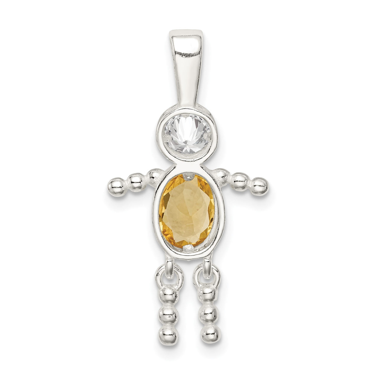 Sterling Silver Figure Pendant with Synthetic Birthstone and Glass Accents, Beaded Limbs Design