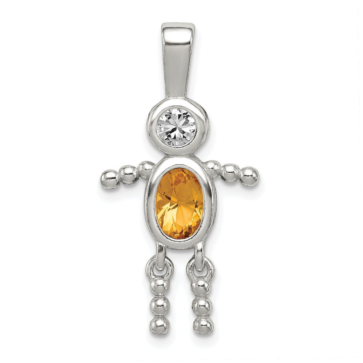 Sterling Silver Figure Pendant with Synthetic Birthstone and Glass Accents, Beaded Limbs Design