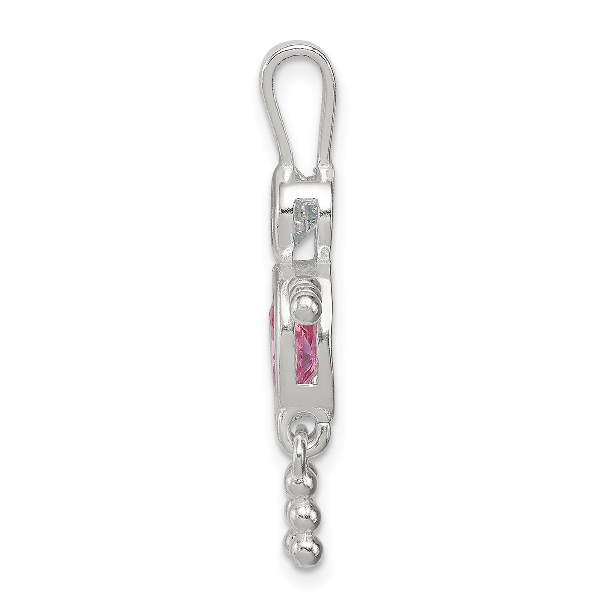 Sterling Silver Mother Pendant with Synthetic Pink Birthstone and Clear Head Stone