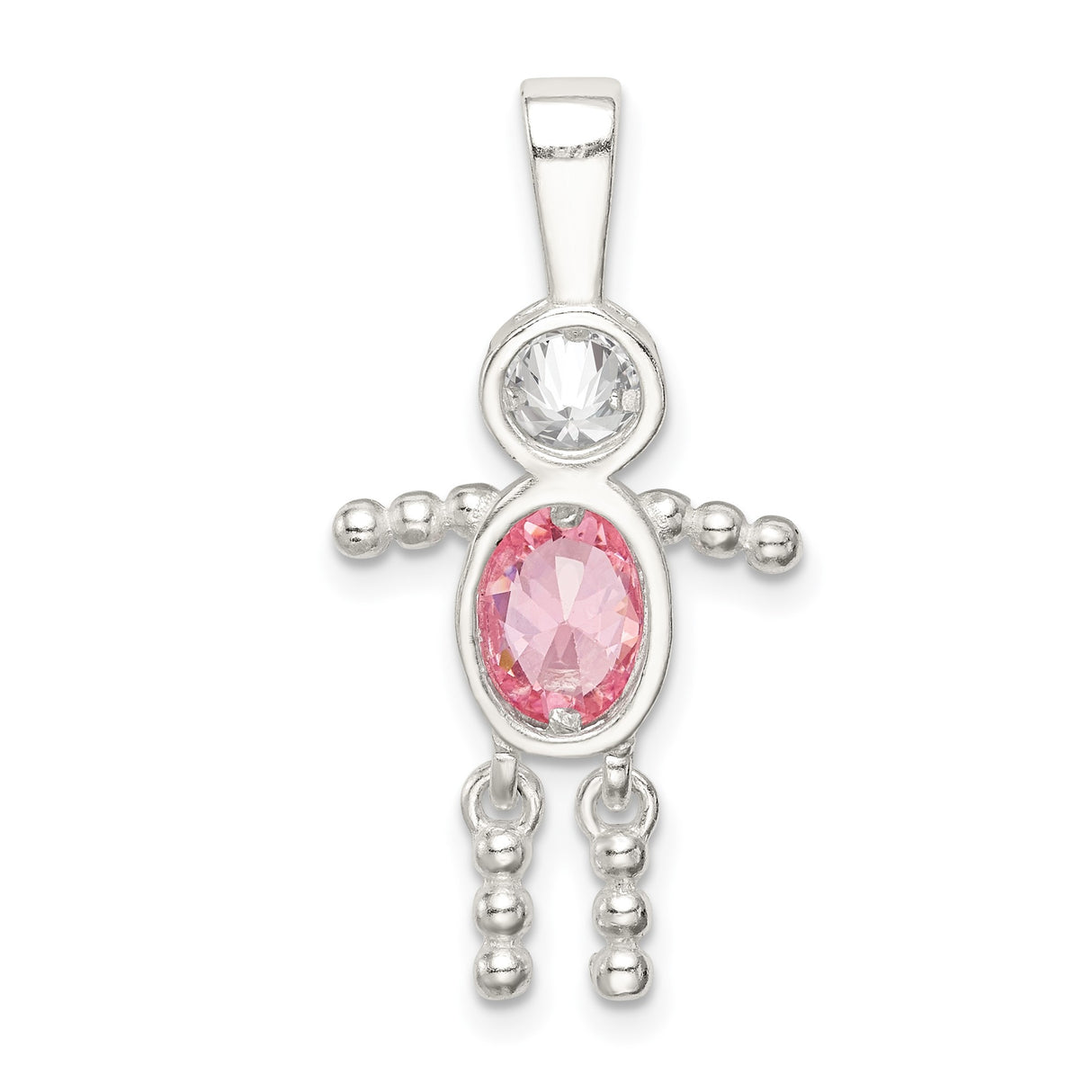 Sterling Silver Mother Pendant with Synthetic Pink Birthstone and Clear Head Stone