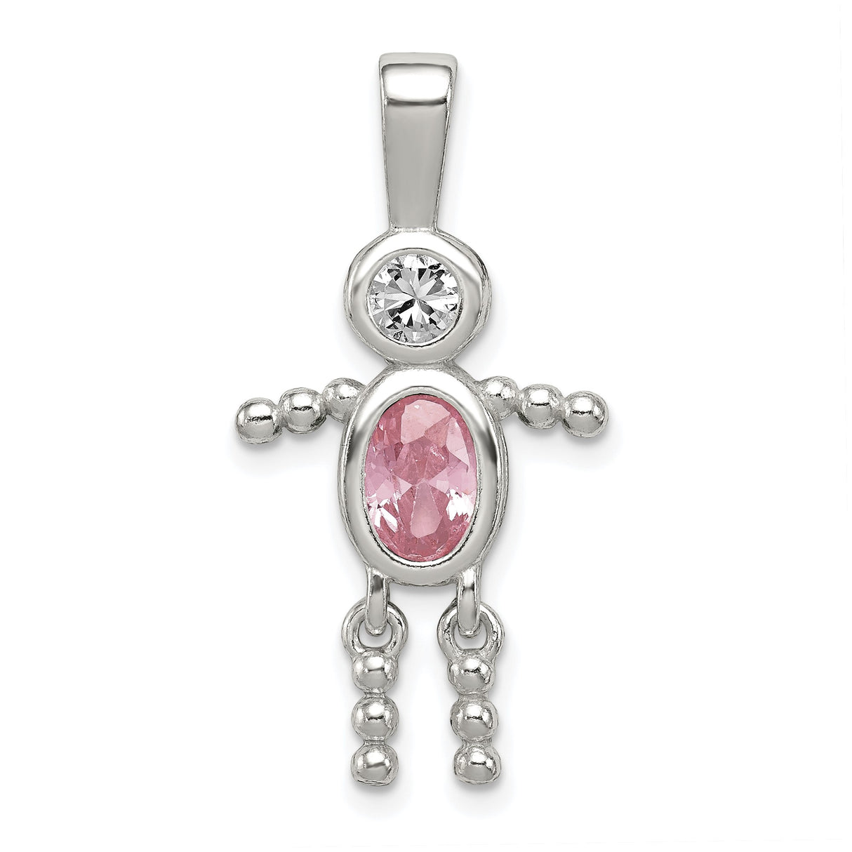 Sterling Silver Mother Pendant with Synthetic Pink Birthstone and Clear Head Stone