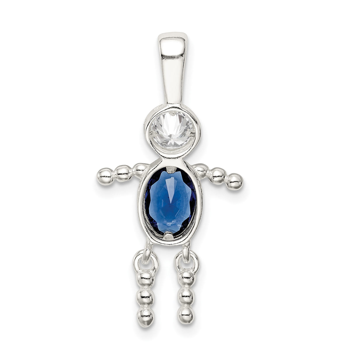 Sterling Silver Pendant with Synthetic Blue Birthstone and Cubic Zirconia Boy Figure Charm