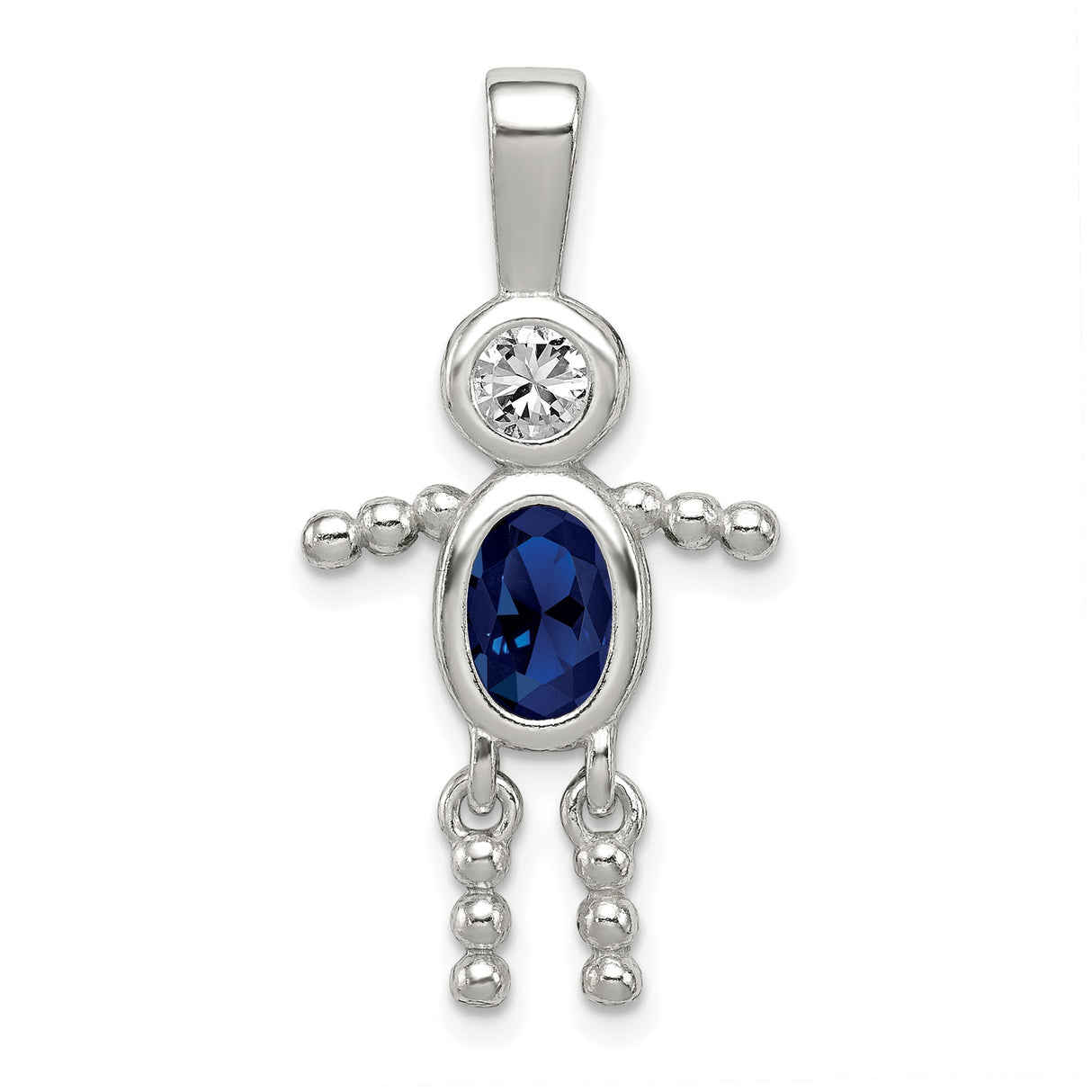 Sterling Silver Pendant with Synthetic Blue Birthstone and Cubic Zirconia Boy Figure Charm