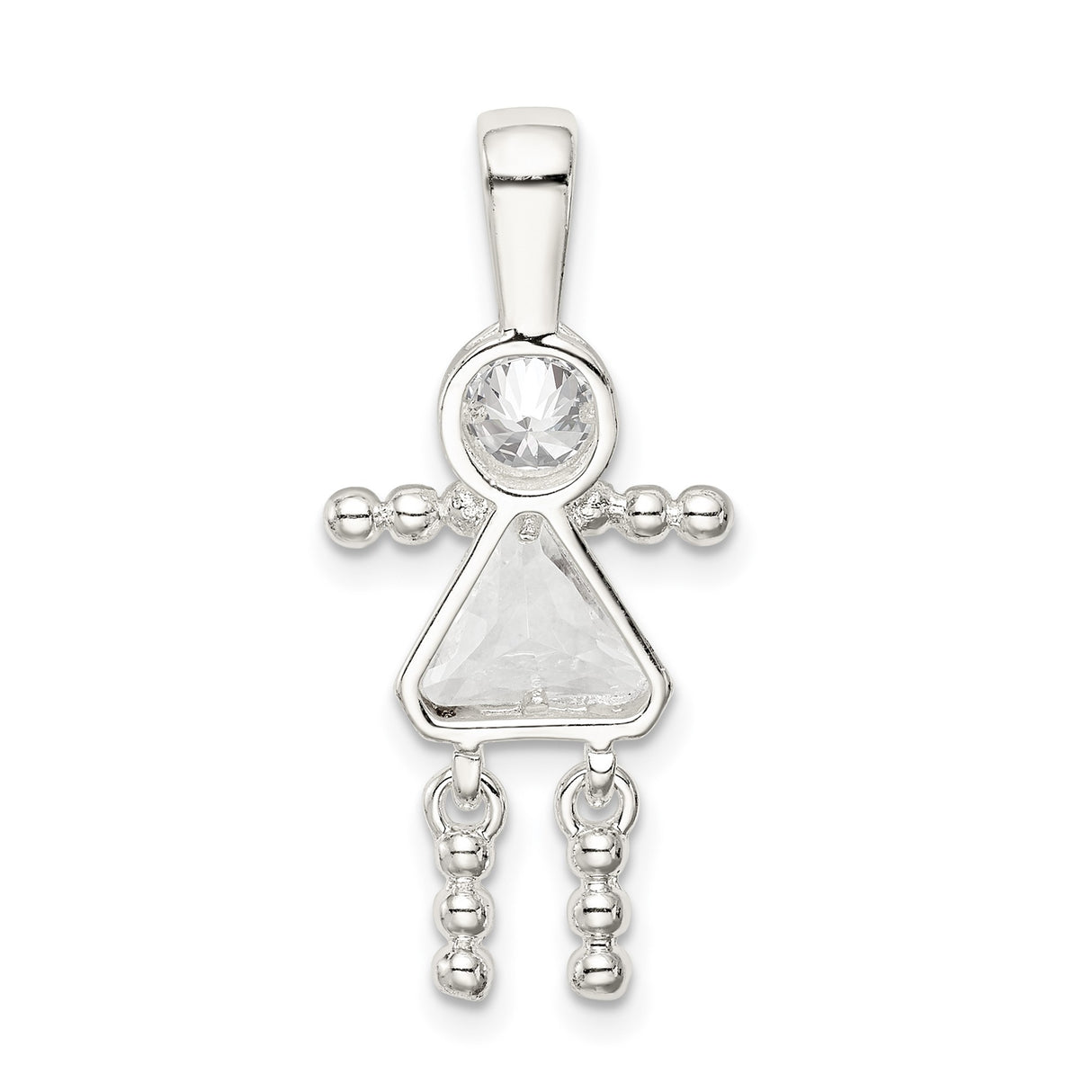 Sterling Silver Girl Pendant with Cubic Zirconia Triangle Accents, Mother Daughter Charm