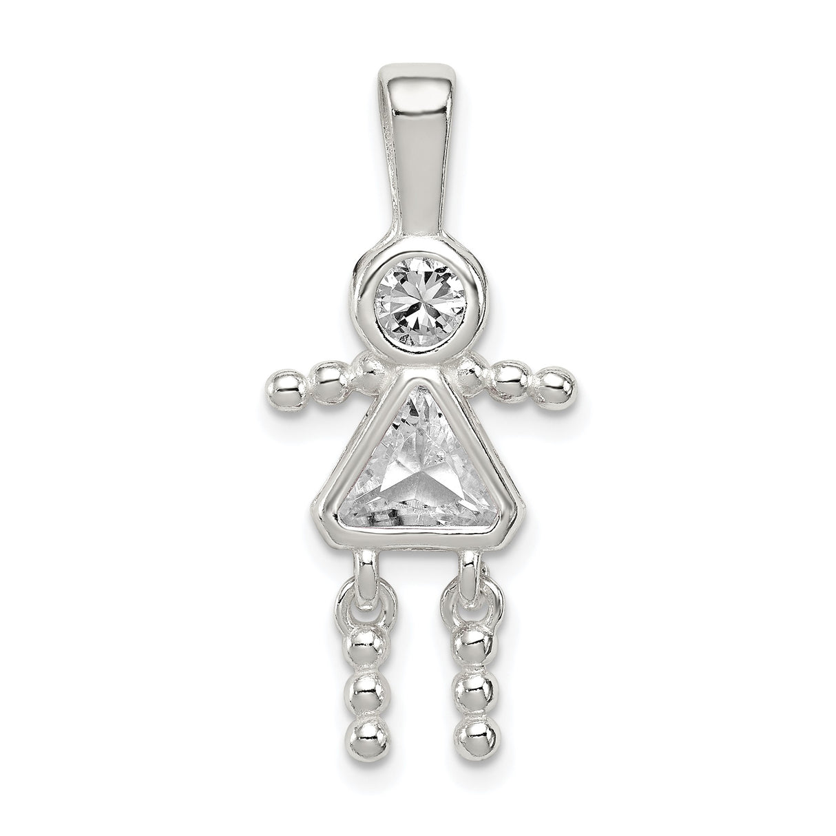 Sterling Silver Girl Pendant with Cubic Zirconia Triangle Accents, Mother Daughter Charm