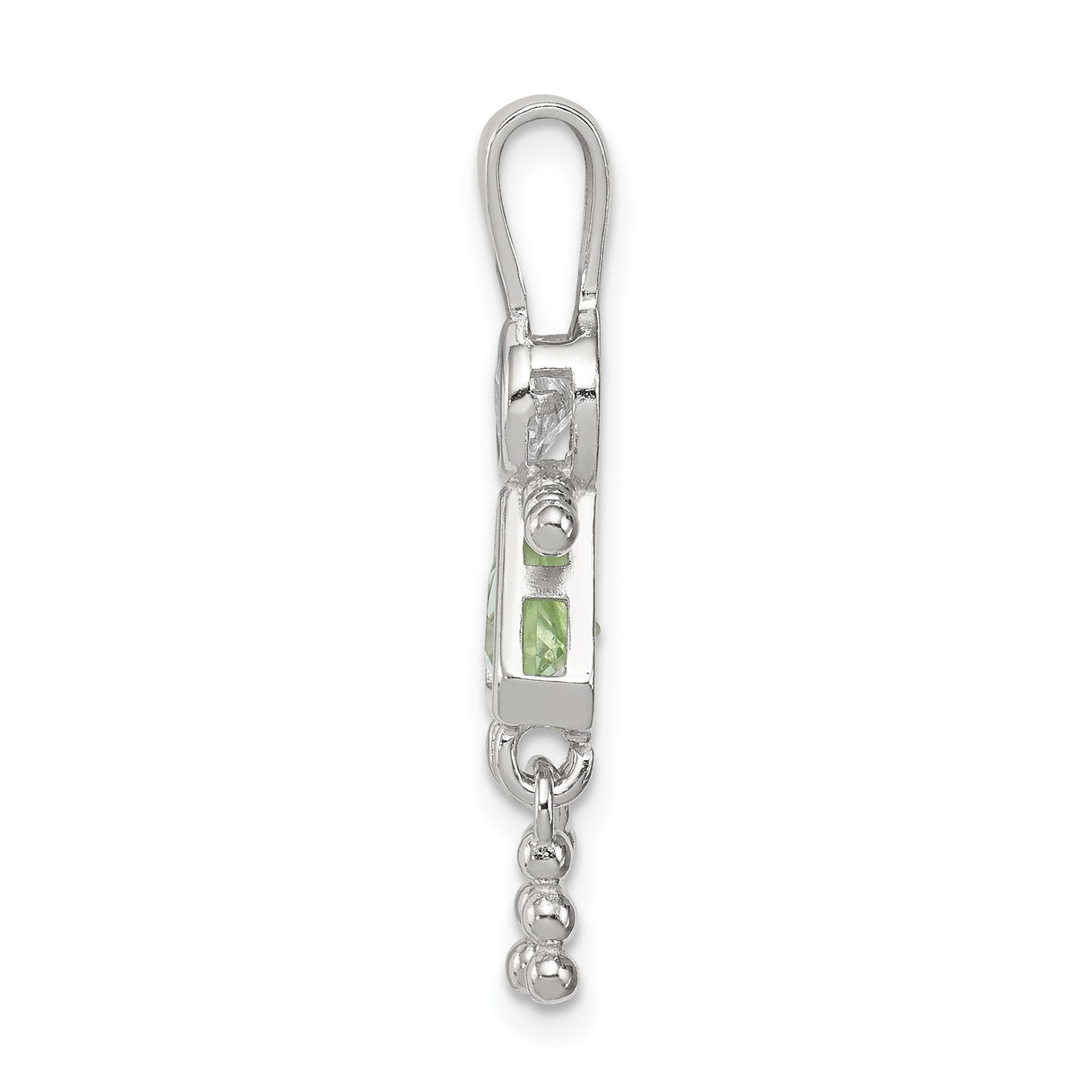 Sterling Silver Girl Pendant with Clear Round and Green Triangular Synthetic Birthstones