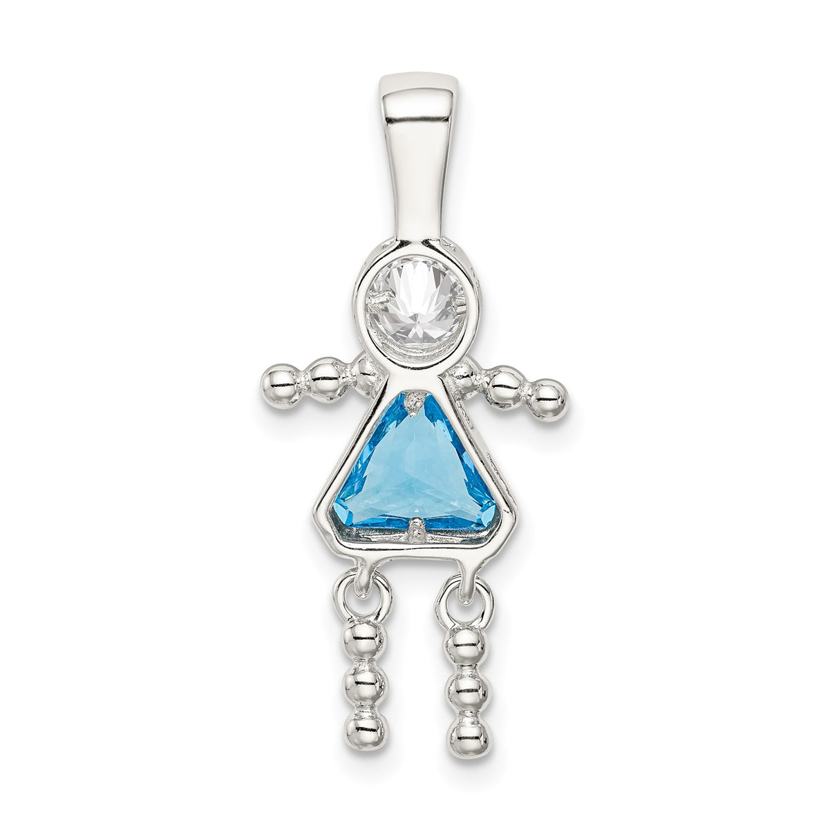 Sterling Silver Girl Pendant with Synthetic Birthstone Dress and Cubic Zirconia Head Figure Charm