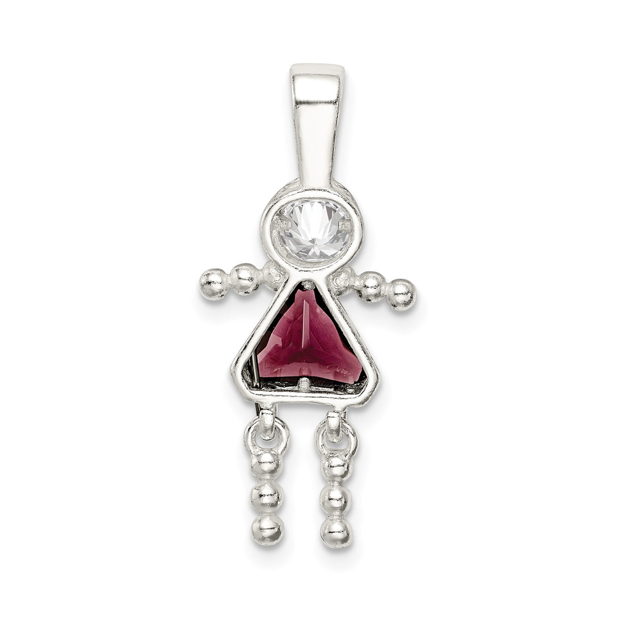 Sterling Silver Girl Shaped Pendant with Synthetic Birthstone and Beaded Limbs Design