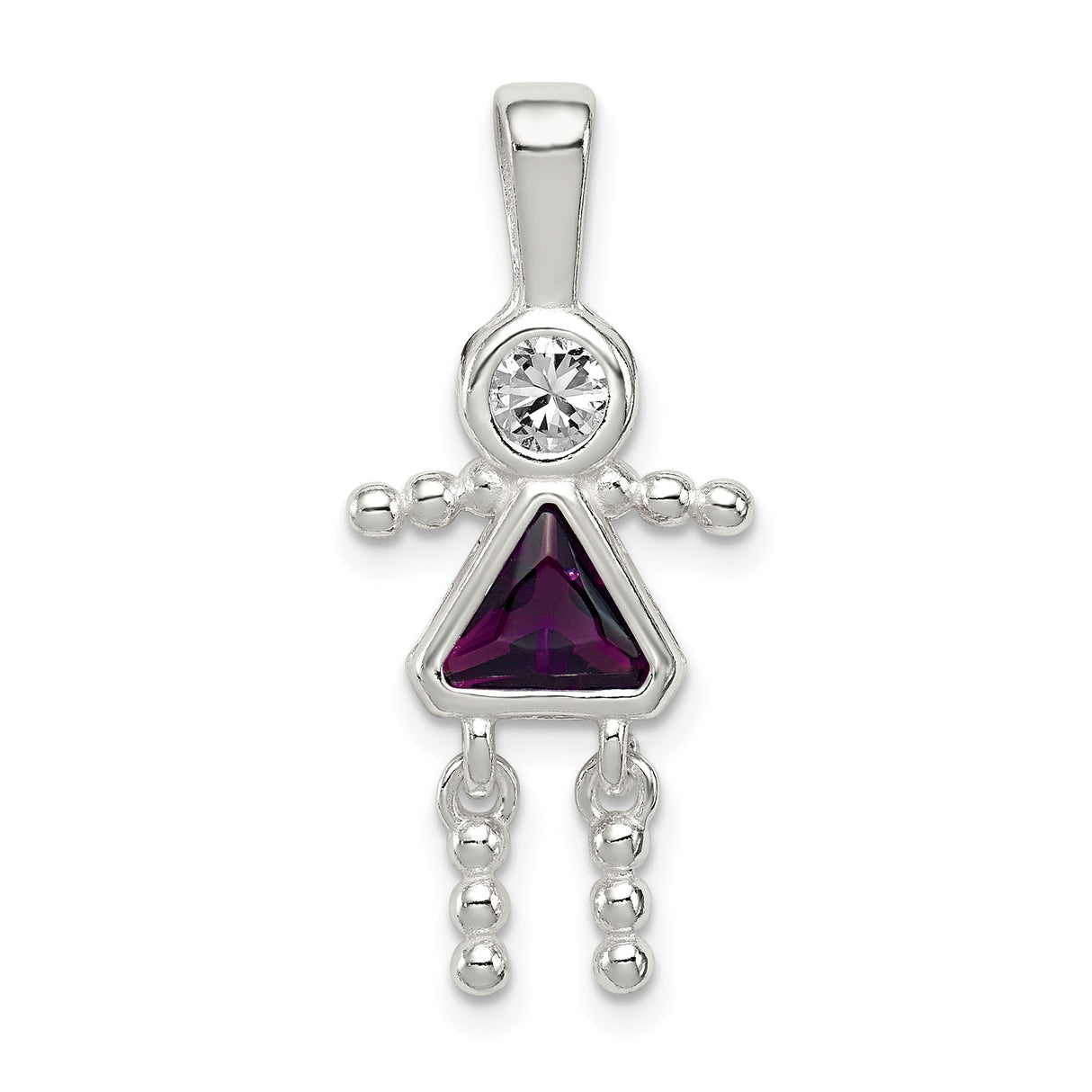 Sterling Silver Girl Shaped Pendant with Synthetic Birthstone and Beaded Limbs Design