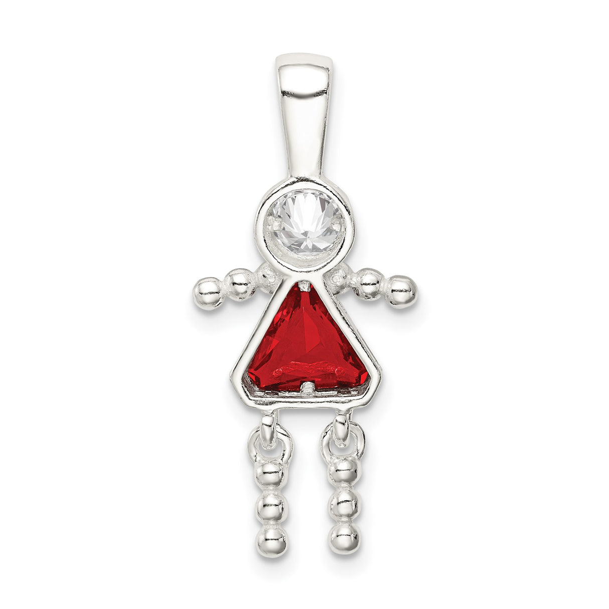Sterling Silver Girl Pendant with Pink Triangle Synthetic Gemstone Dress and CZ Head