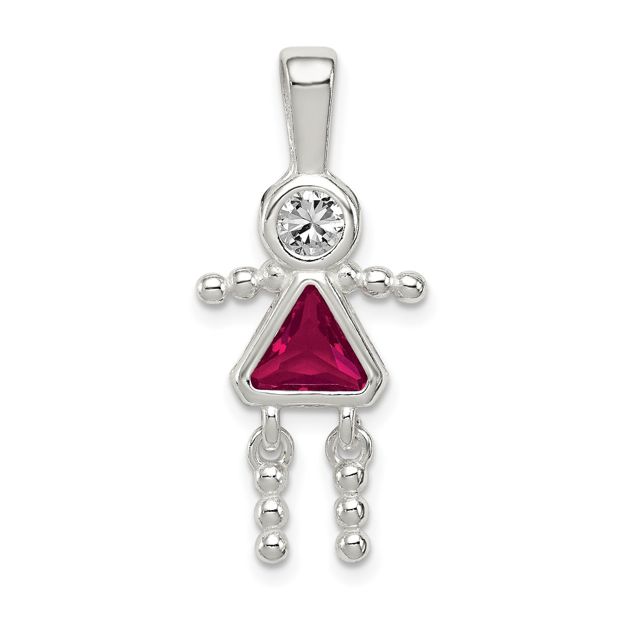 Sterling Silver Girl Pendant with Pink Triangle Synthetic Gemstone Dress and CZ Head