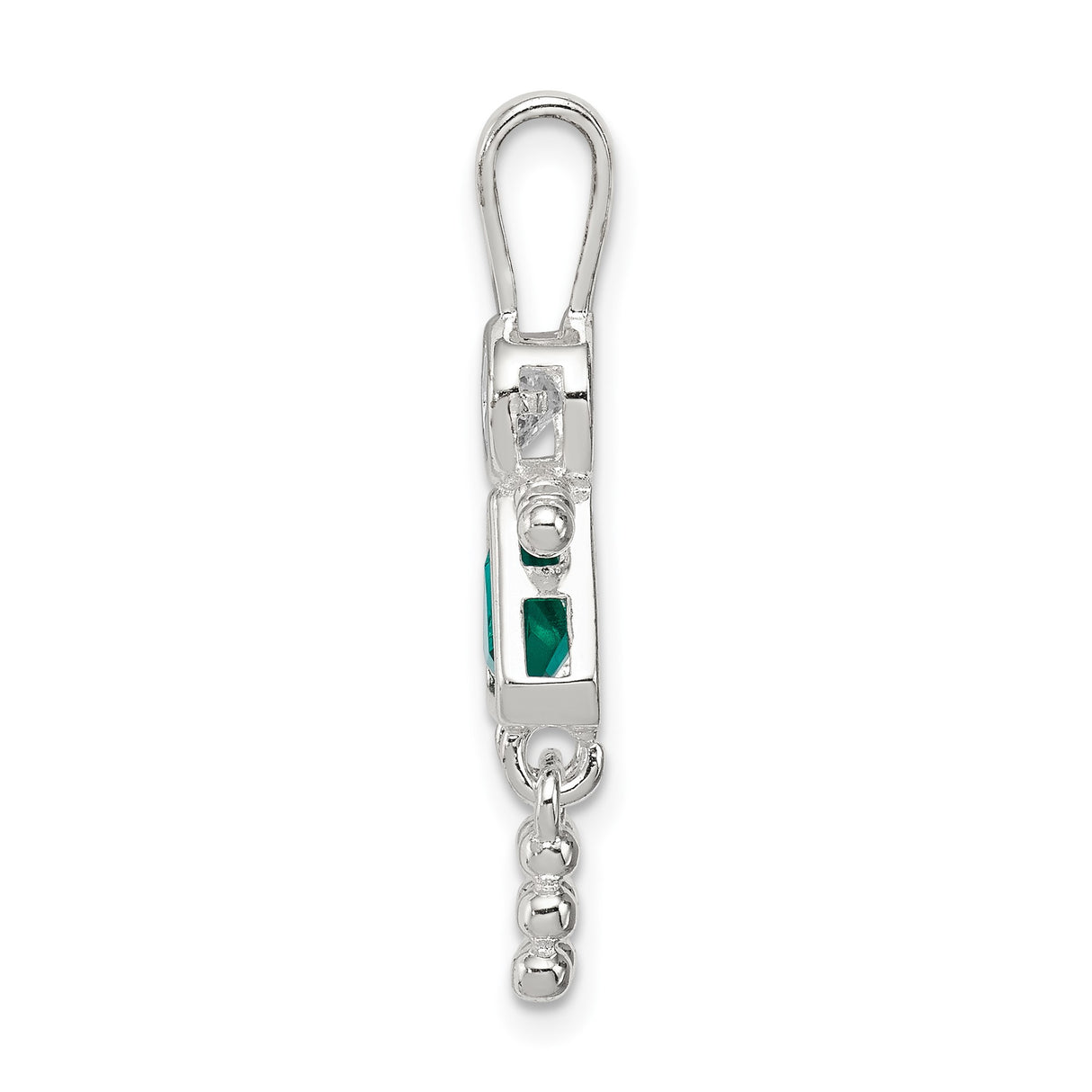 Sterling Silver Girl Pendant with Cubic Zirconia Head and Green Triangle Dress