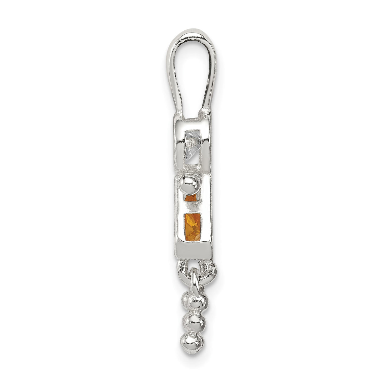 Sterling Silver Girl Shaped Pendant with Cubic Zirconia and Amber Glass Gemstones