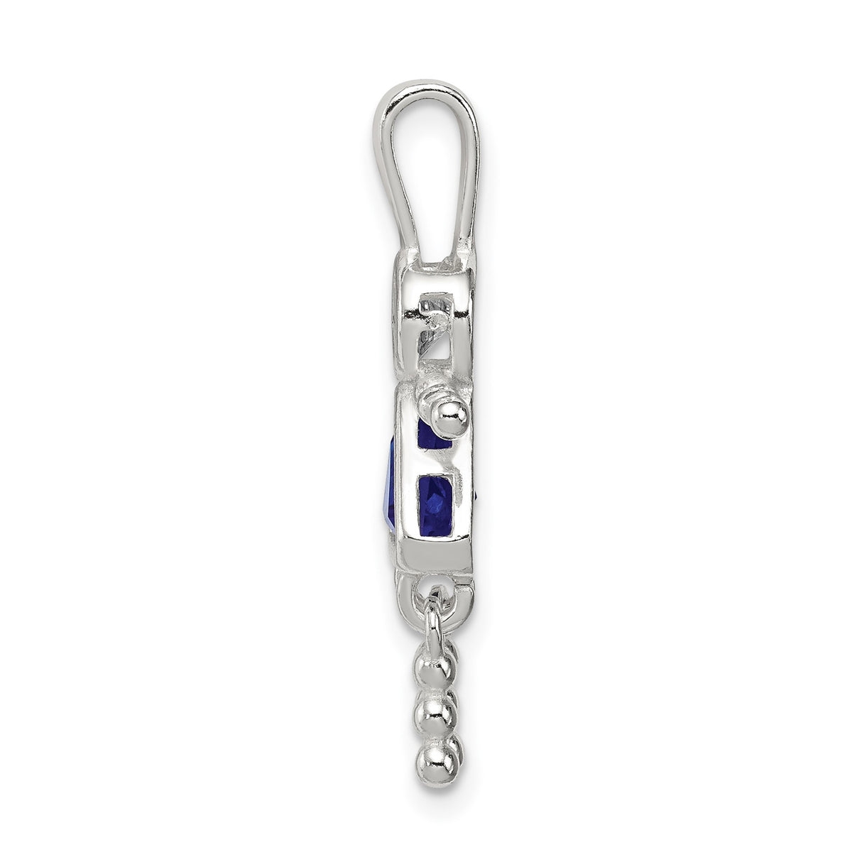 Sterling Silver Girl Pendant with Clear Crystal Head and Blue Synthetic Birthstone Body, Symbolic Family Charm