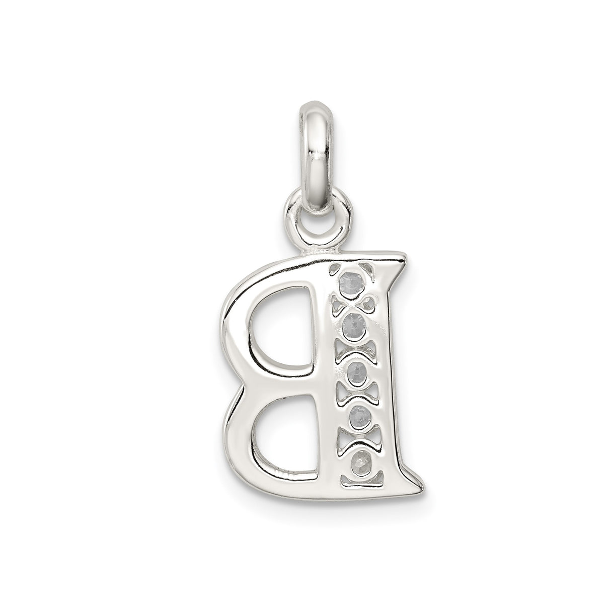 Sterling Silver Letter B Pendant with Cubic Zirconia, Dainty Alphabet Charm