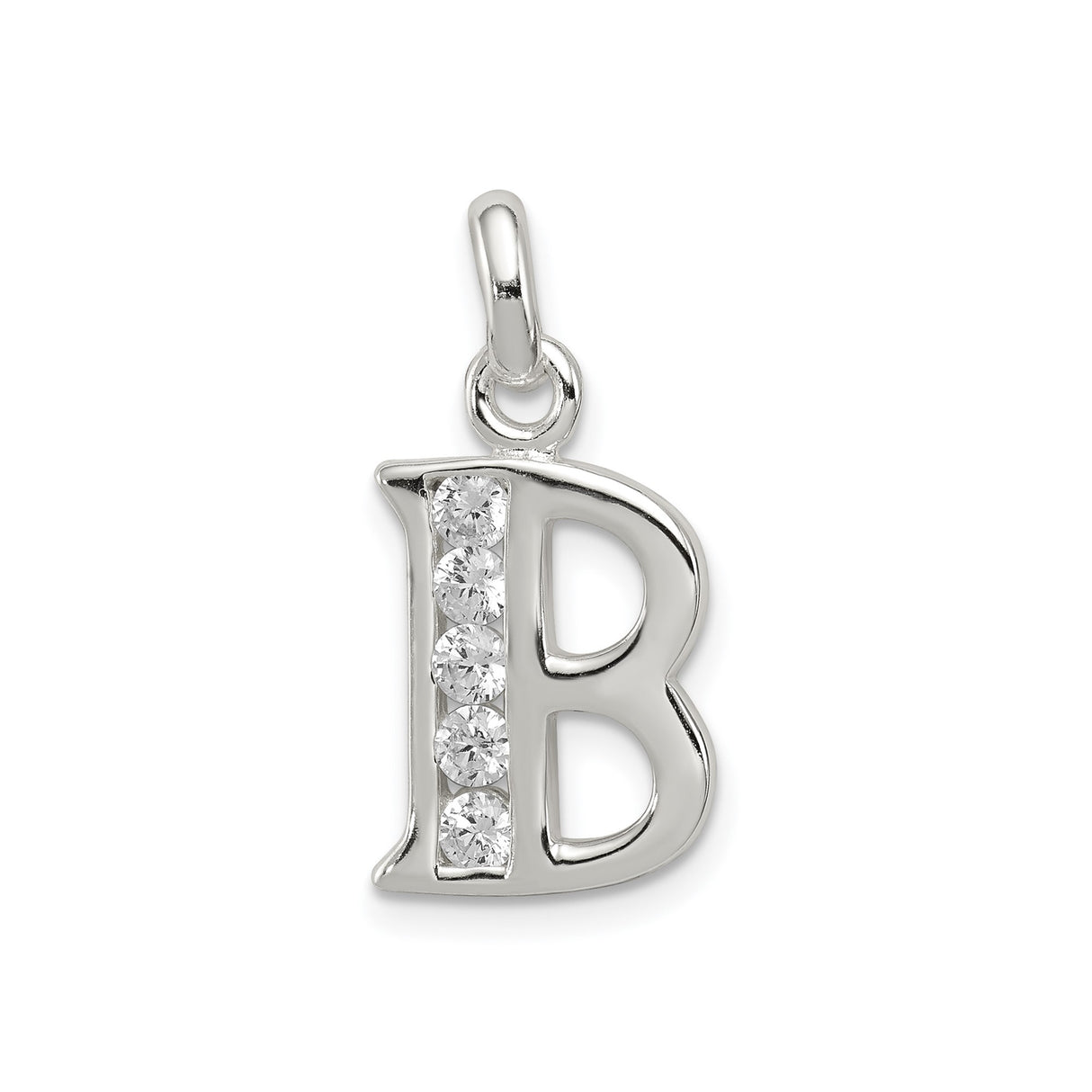 Sterling Silver Letter B Pendant with Cubic Zirconia, Dainty Alphabet Charm