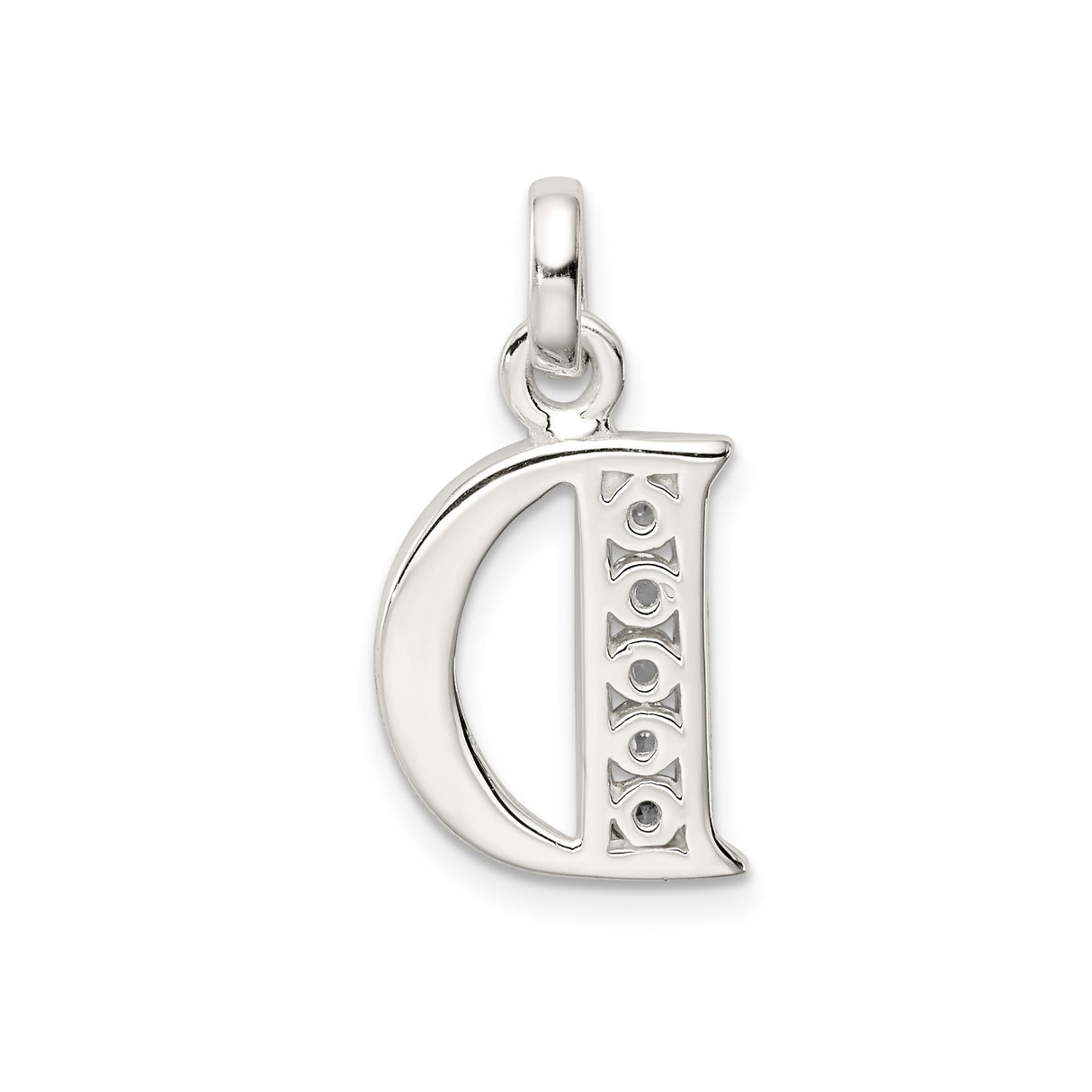 Sterling Silver Letter D Pendant Charm with Cubic Zirconia Stones, Dainty Monogram Style