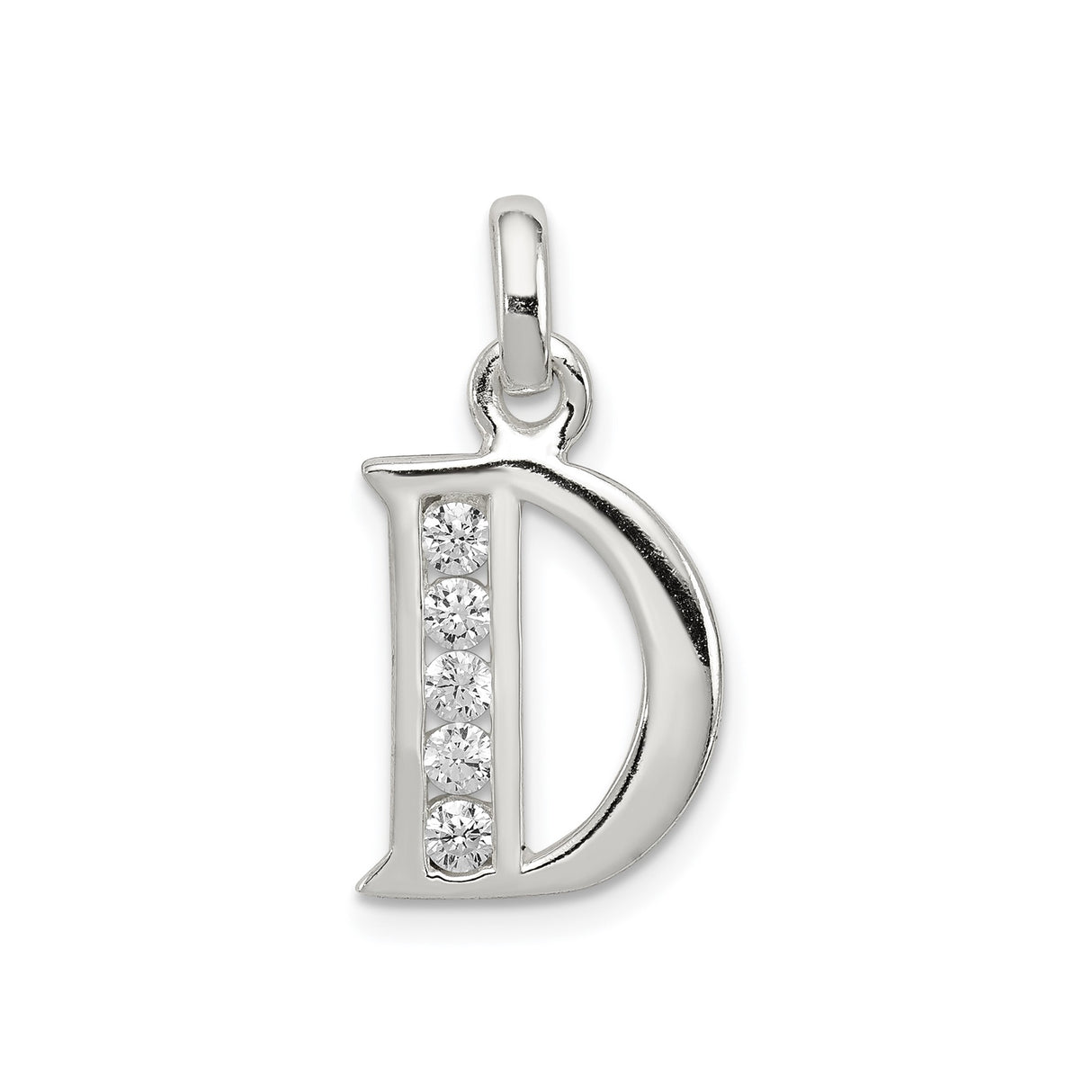 Sterling Silver Letter D Pendant Charm with Cubic Zirconia Stones, Dainty Monogram Style