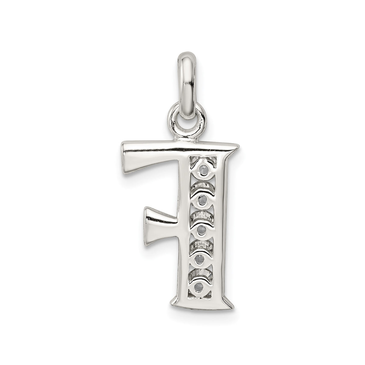 Sterling Silver F Initial Pendant with Cubic Zirconia, Letter Charm, Dainty Polished Design