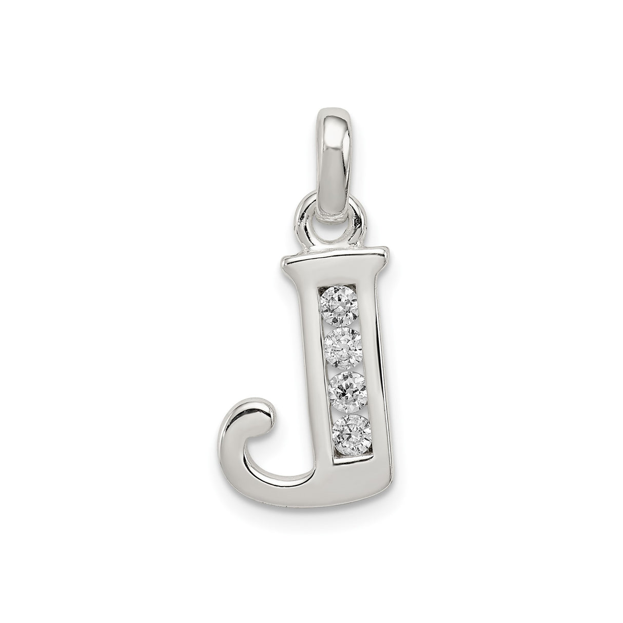 Sterling Silver Letter J Pendant with Cubic Zirconia, Initial Charm Jewelry