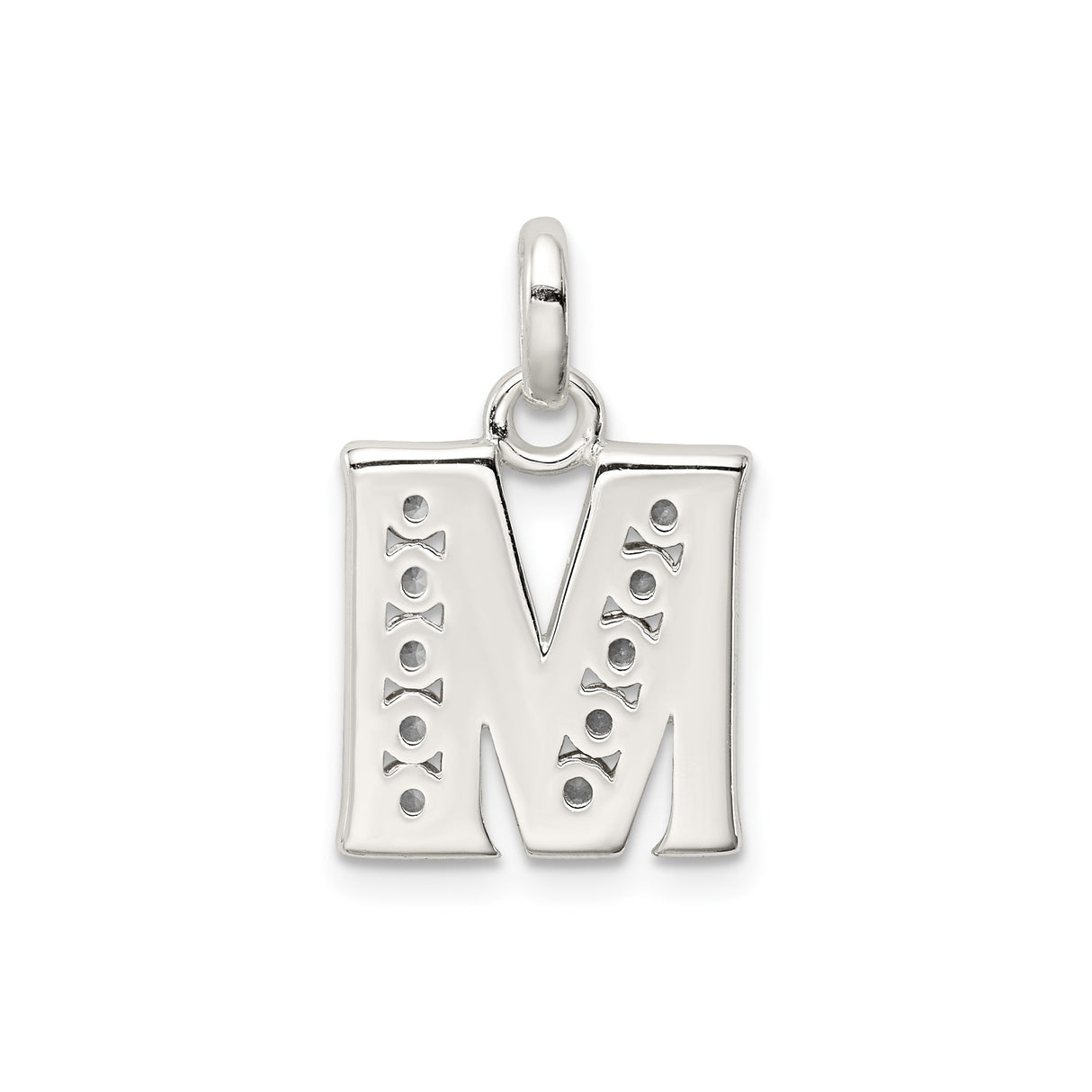 Sterling Silver Initial M Pendant with Cubic Zirconia, Modern Letter Charm for Women or Unisex Wear