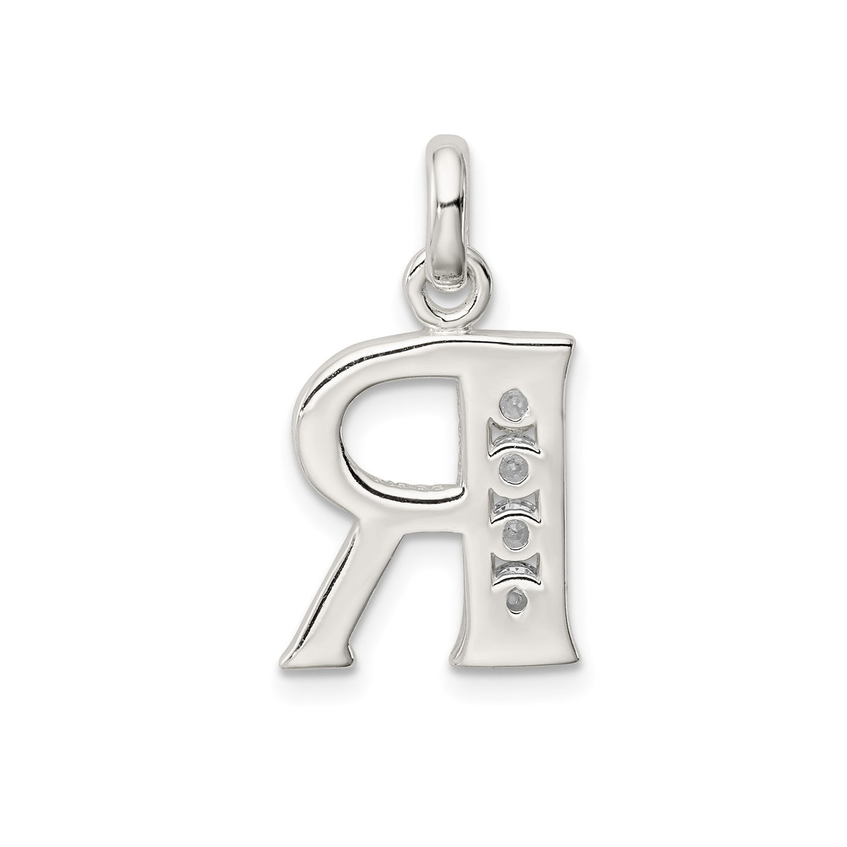 Sterling Silver R Pendant with Cubic Zirconia, Letter Charm, Dainty Monogram Jewelry