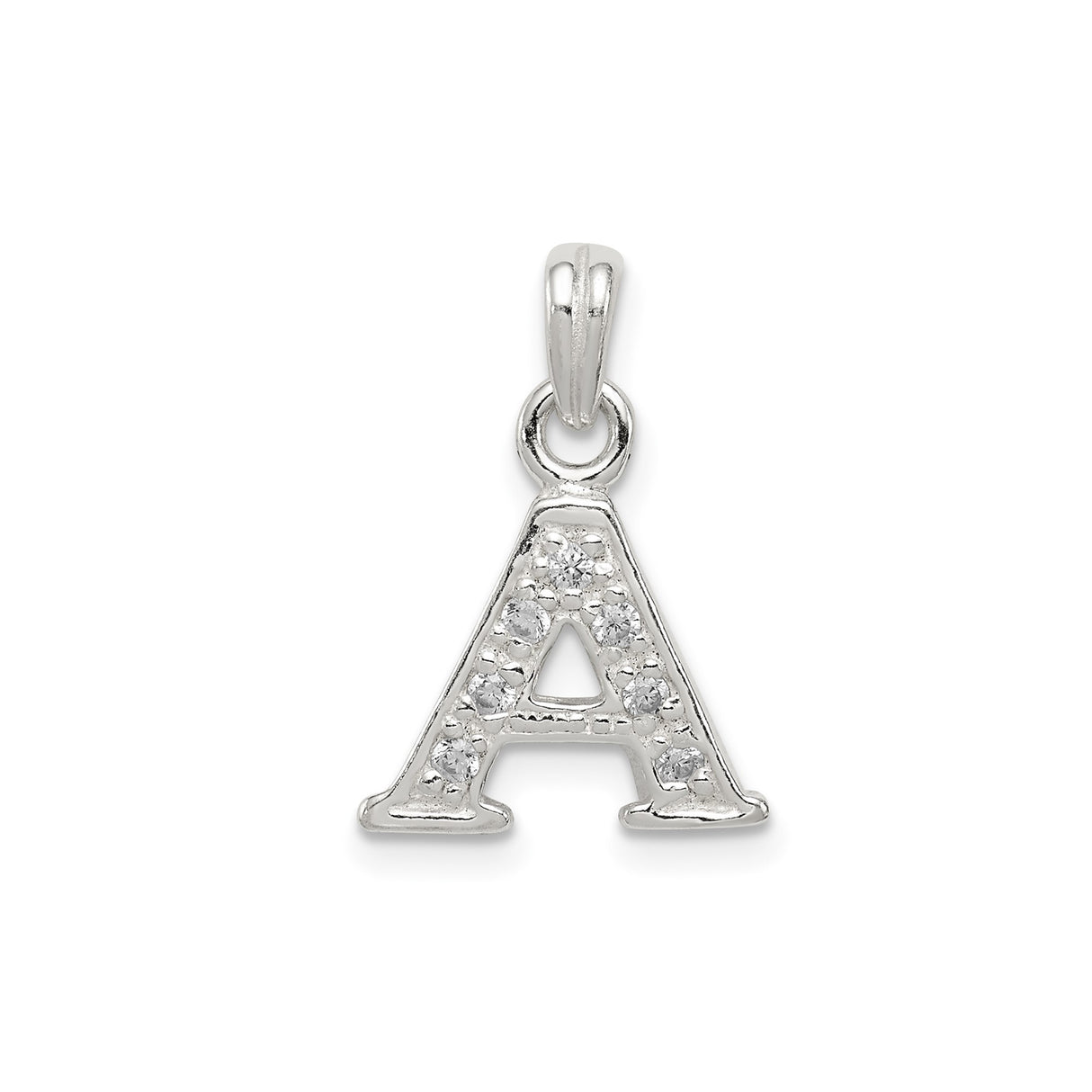 Sterling Silver Letter A Pendant with Cubic Zirconia, Initial Charm for Women