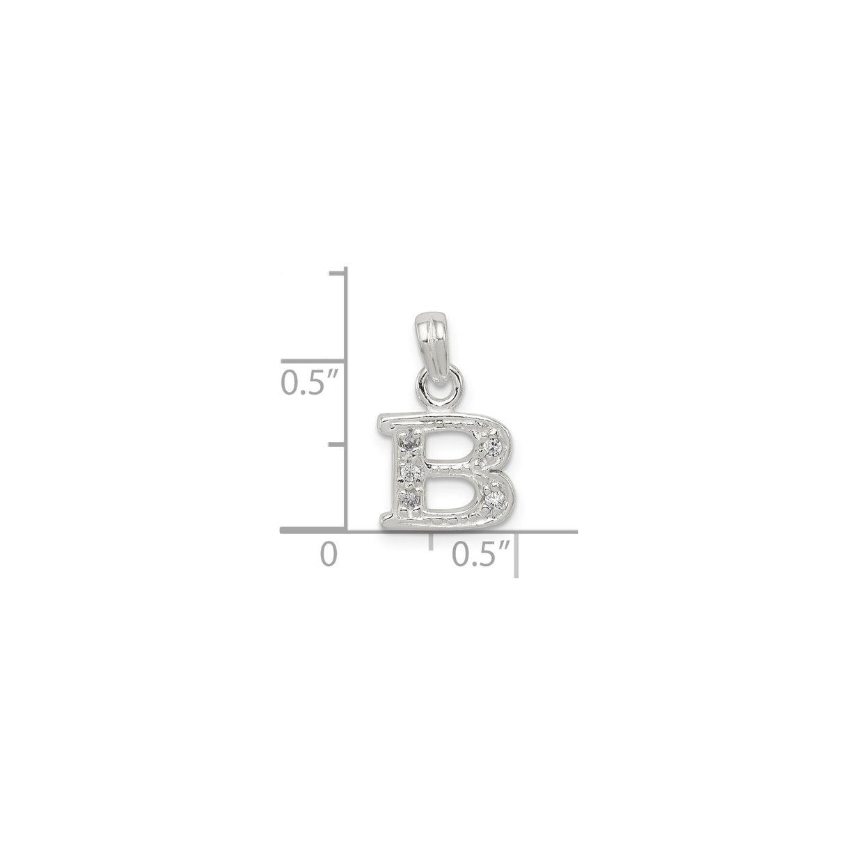 Sterling Silver Letter B Pendant Charm with Cubic Zirconia Accents