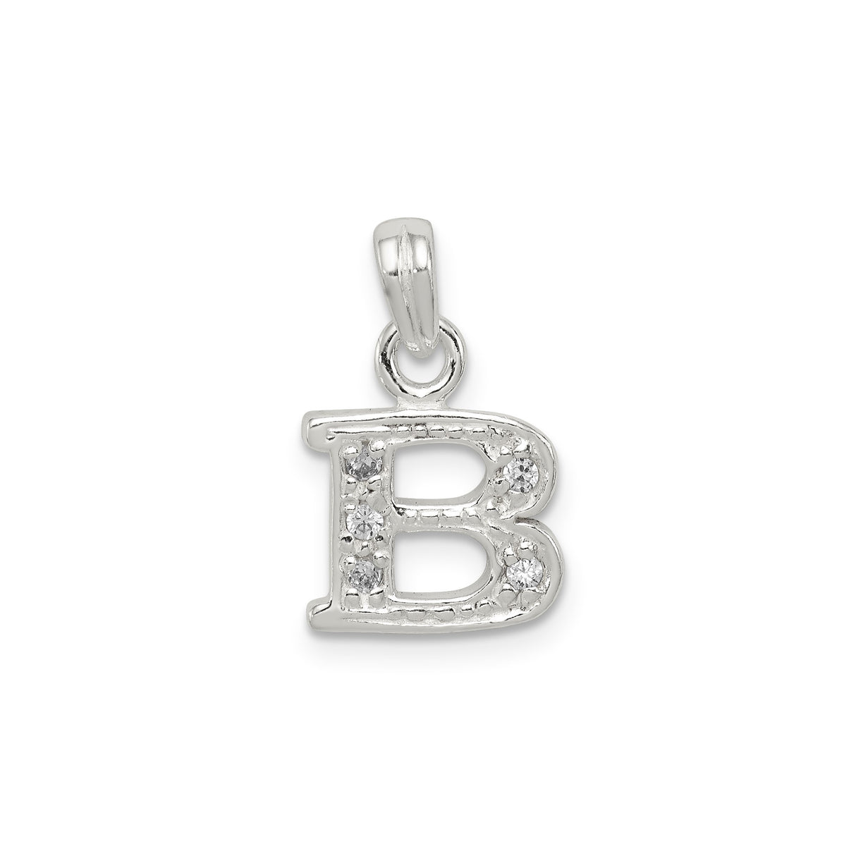Sterling Silver Letter B Pendant Charm with Cubic Zirconia Accents