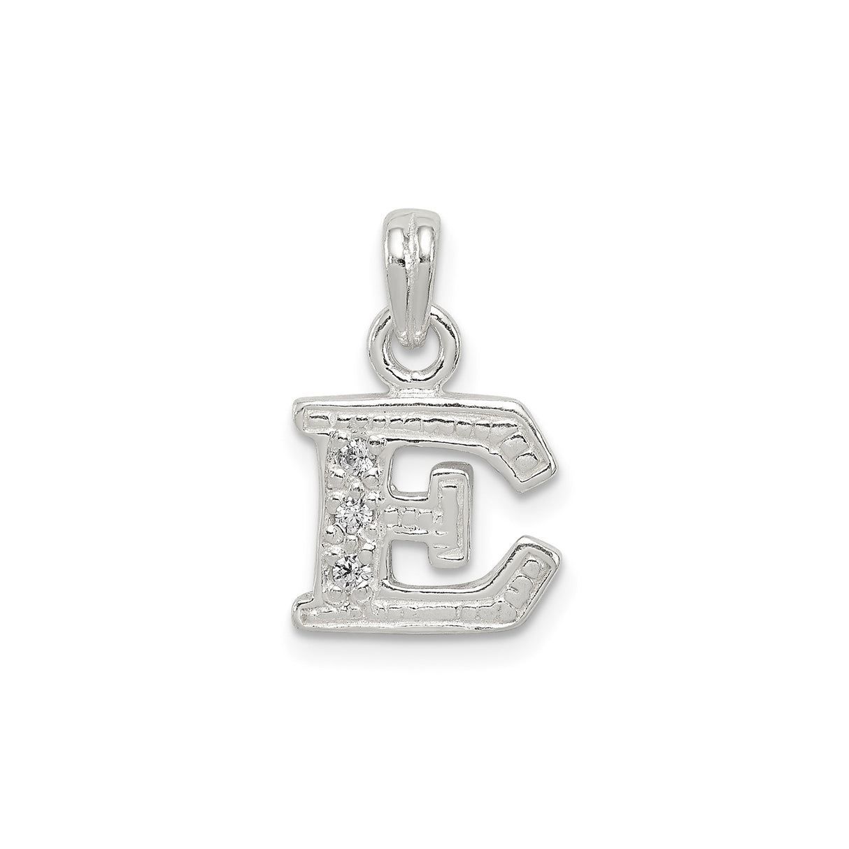 Sterling Silver Initial E Pendant with Cubic Zirconia, Block Letter Charm