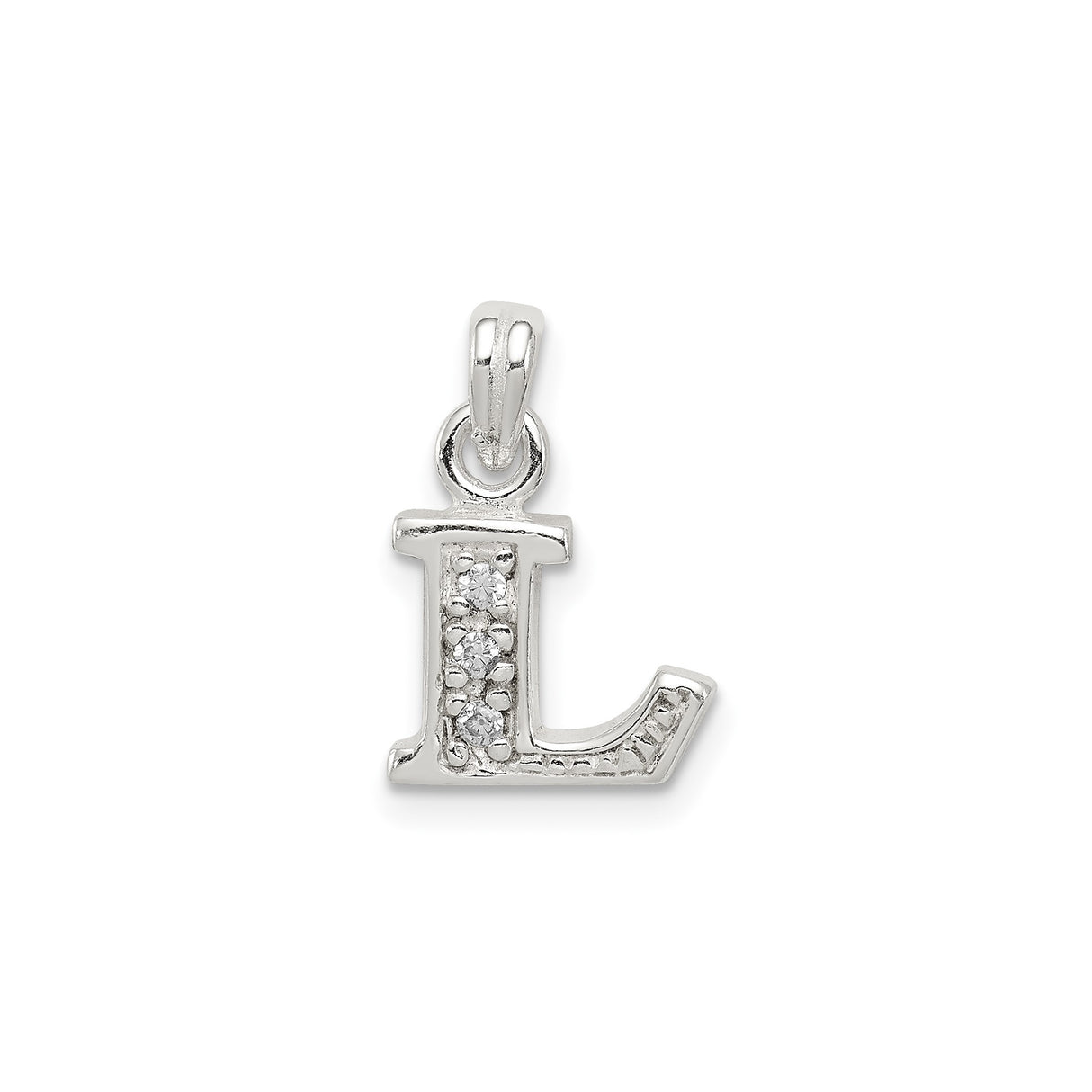 Sterling Silver Letter L Pendant Charm with Cubic Zirconia, Monogram Initial Jewelry for Women