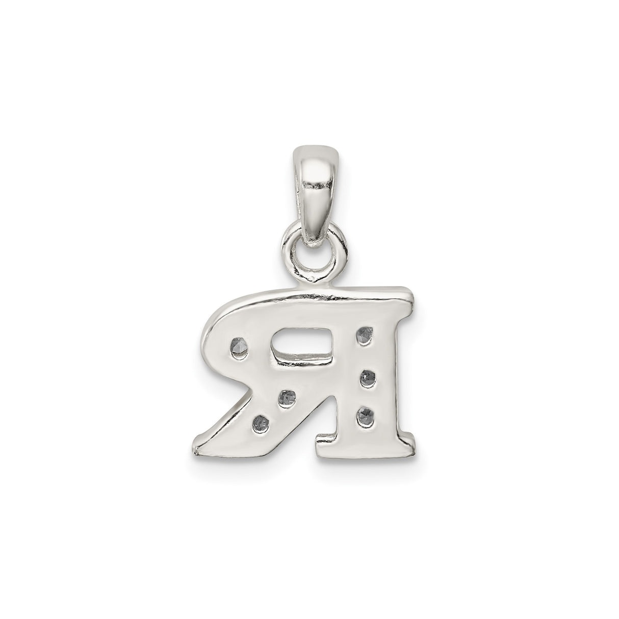 Sterling Silver R Pendant with Cubic Zirconia, Textured Uppercase Letter Charm for Women and Men