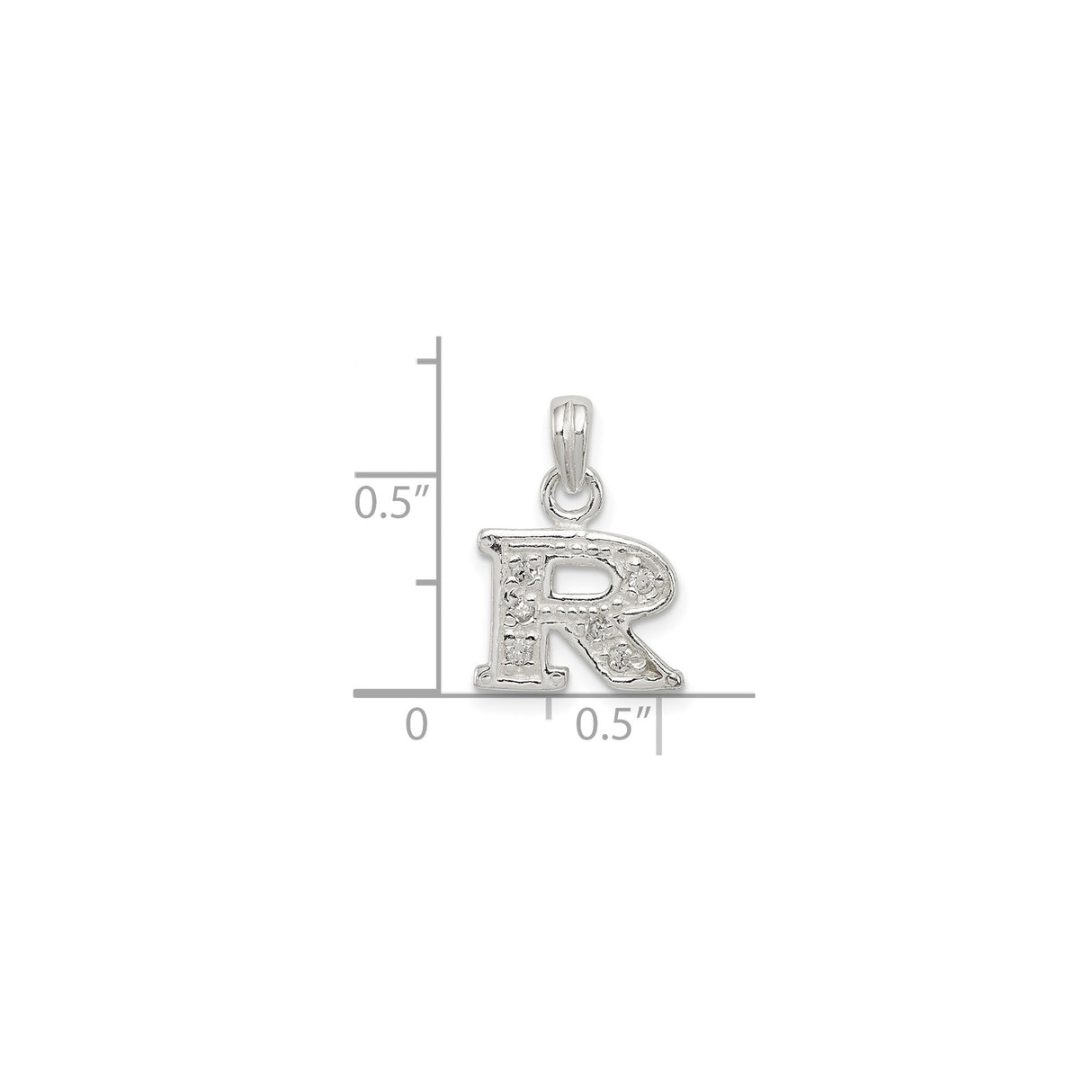 Sterling Silver R Pendant with Cubic Zirconia, Textured Uppercase Letter Charm for Women and Men